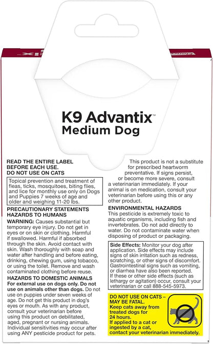 K9 Advantix Flea, Tick & Mosquito Prevention for Dogs 11-20 lbs. | Flea Drops for Medium Dogs | Apply Monthly | 2 Treatments