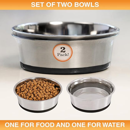 Neater Pet Brands Stainless Steel Dog Bowls with Non-Slip Rubber Bottom – Set of 2, 8 Cup (64 oz), Black - Heavy Duty Metal Dog Bowl, Dishwasher Safe, Food or Water Bowl, Ideal for Large Dogs