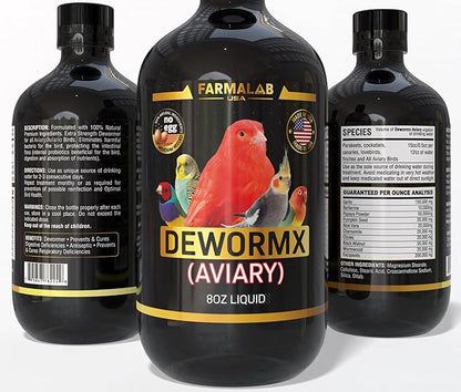 Farmalab Natural Dewormer No Withdraw Hens, Ducks, Roosters, Turkeys, Goose, Parakeets, Cockatiels, Lovebirds, Finches, Quakers, Pigeons, Palomas, Buchones, All Baby Chicks (8oz, Caged Birds Aviary)