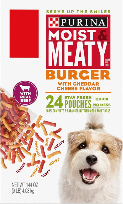 Purina Moist & Meaty Dry Dog Food, Burger with Cheddar Cheese Flavor - 24 ct. Pouch