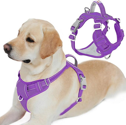BARKBAY Dog Harness No Pull Oxford with ID Tag Pocket - Heavy Duty, Reflective, Easy Control for Large Dogs(Purple Oxford,L)