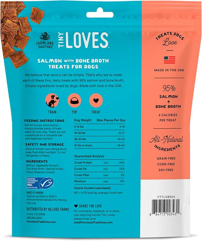 Farmland Traditions Tiny Loves Jerky Trainer Treats for Dogs w/Bone Broth (Salmon, 5 oz.)