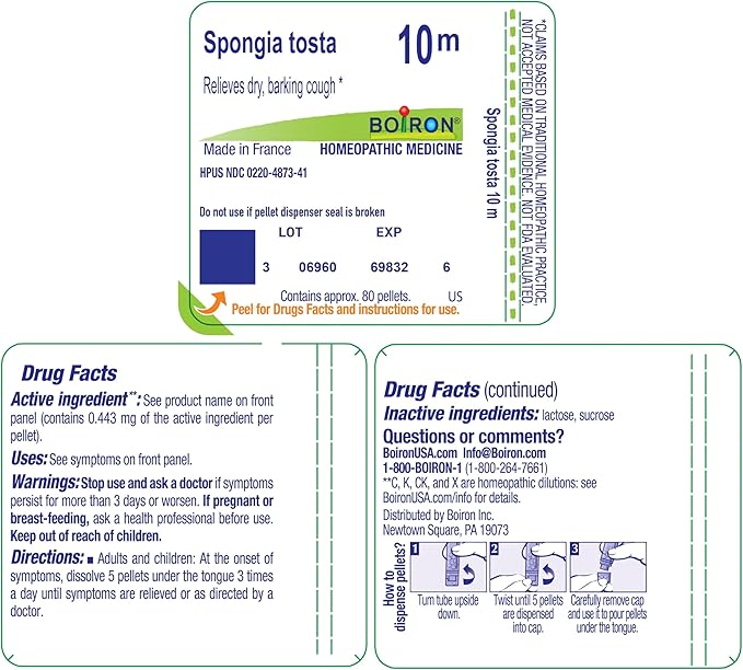 Boiron Spongia Tosta 10M for Dry, Barking Cough - 80 Pellets