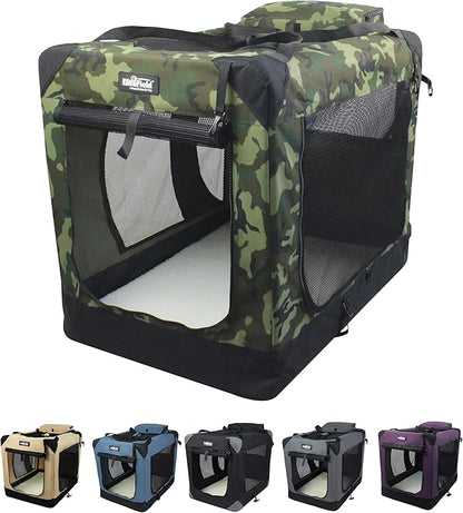 EliteField 3-Door Folding Soft Dog Crate with Carrying Bag and Fleece Bed (2 Year Warranty), Indoor & Outdoor Pet Home (20" L x 14" W x 14" H, Camo)