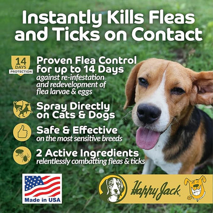 Happy Jack DD-33 (EPARN 2781-41) Flea and Tick Spray for Dog and Cat, Flea Treatment & Control, Water-Based Formula Kills Fleas & Ticks Effectively Yet Gentle on Skin & Hair, 16 oz