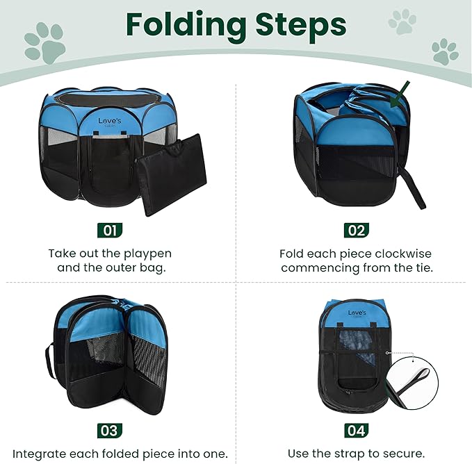 Love's cabin Pet Puppy Dog Playpen, Small Dog Tent Crates Cage Indoor/Outdoor, Portable Playpen for Cat, Foldable Pop Up Dog Kennel Playpen with Carring Case, Removable Zipper Top, Blue