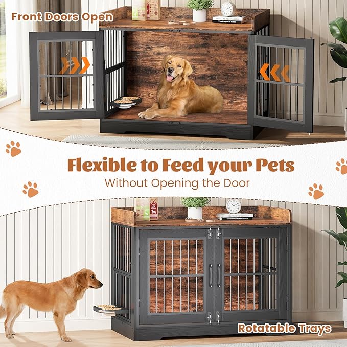 VOPEAK 40" Rustic Dog Crate Furniture, Heavy Duty Dog Cage with Removable Trays for Small Medium Dogs, Dog Crate Dog Kennel Indoor, Chew Resistant Crate for Bedroom Living Room, Rustic Brown