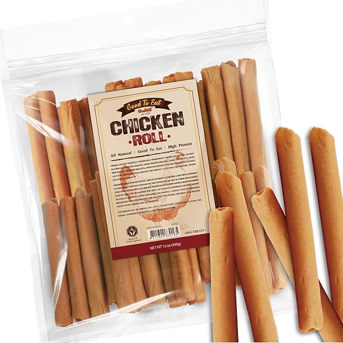 Gootoe Dog Treats, Chicken Jerky for Dogs - Premium Dog Training Treats; High-Protein, Gluten-Free, Hypoallergenic, Grain-Free, Chicken Roll, 12 oz