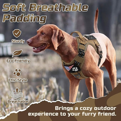 rabbitgoo Tactical Dog Harness Medium Sized Dog, No Pull Military Service Vest with Handle & Molle, Easy Control for Training Walking, Adjustable Reflective Straps, Brown, M