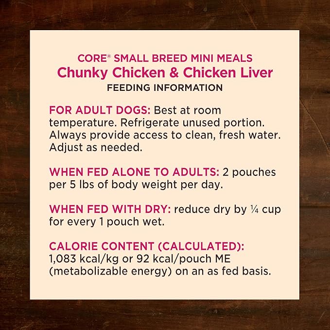 Wellness CORE Small Breed Mini Meals Chunky in Gravy Adult Wet Dog Food, Grain Free, Natural, Chicken Entrée Recipe, 3 oz, Pack of 12 Pouches