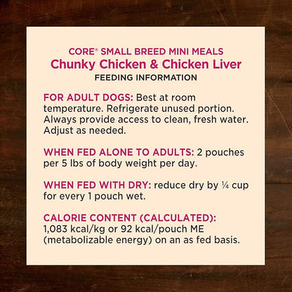 Wellness CORE Small Breed Mini Meals Chunky in Gravy Adult Wet Dog Food, Grain Free, Natural, Chicken Entrée Recipe, 3 oz, Pack of 12 Pouches