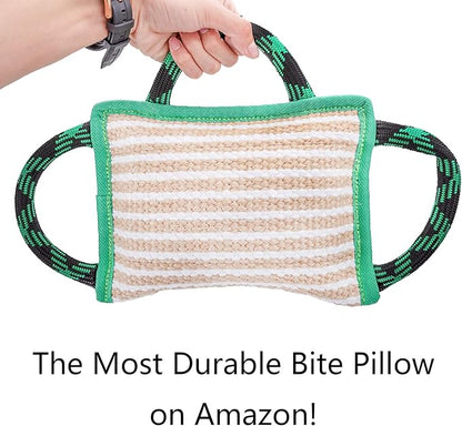 ToLanbbt Dog Toy, Tug of War Jute Bite Pillow (11' x 7.8'), Training Equipment for Medium to Large Dogs, Green
