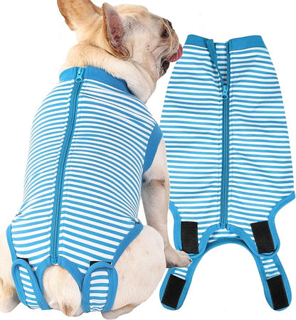Dog Blue Recovery Suit for Small Female Spay,Male Dog Surgery Suit,Narrow Blue-White S