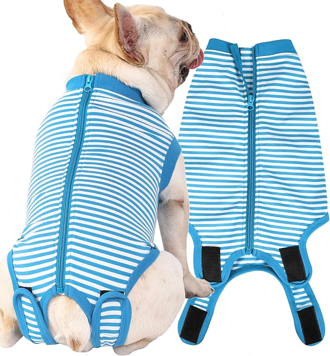 Dog Blue Recovery Suit for Large Female Spay,Male Dog Surgery Suit,Narrow Blue-White L