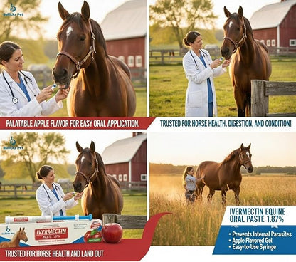 Ivermectin Horse Paste 1.87% Dewormer – Apple Flavored Anthelmintic, Broad-Spectrum Parasite Control for Horses up to 1,250 lbs