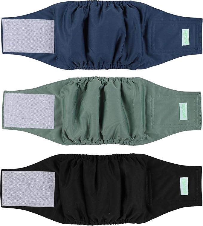 wegreeco Washable Male Dog Belly Band (Stylish Pattern)- Pack of 3 - Washable Male Dog Belly Wrap, Dog Diapers Male (Blue, Green, Black, Large)