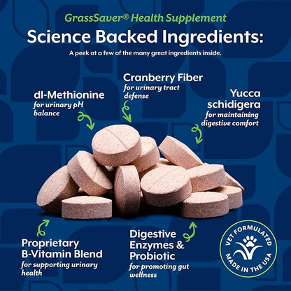 NaturVet – GrassSaver Wafers for Dogs Plus Enzymes – 300 Wafers – Healthy Supplement to Help Rid Your Lawn of Yellow Spots – Synergistic Combination of B-Complex Vitamins & Amino Acids