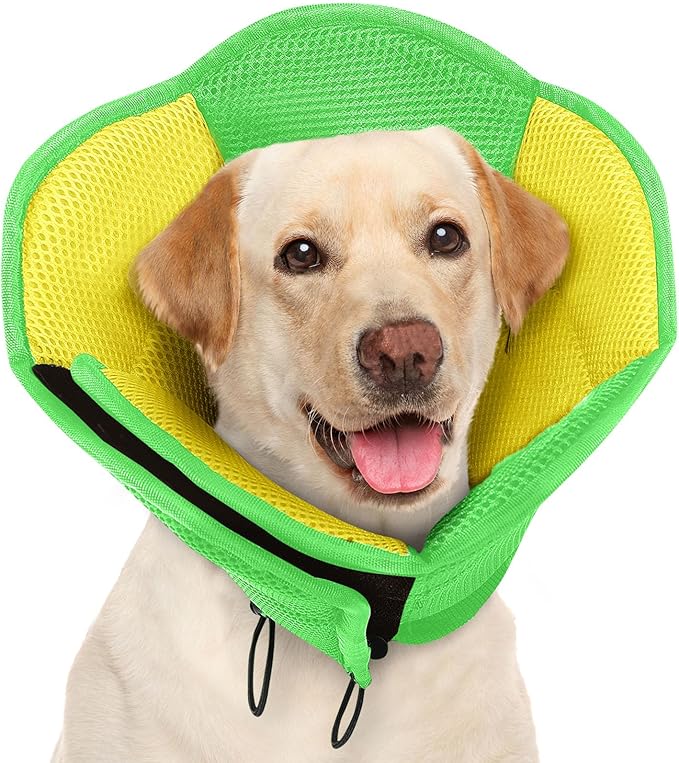 AOFITEE Large Dog Cone - Soft Dog Cone Stop Licking, Adjustable Extra Large Cones Dogs for Wound Healing, Pet Elizabethan Cones Collar After Surgery, XL Fabric Pet E-Collar, YellowGreen X-Large