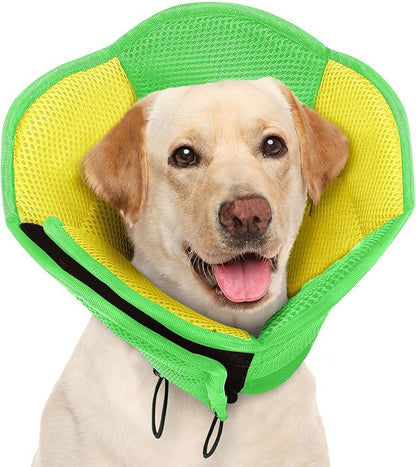 AOFITEE Large Dog Cone - Soft Dog Cone Stop Licking, Adjustable Extra Large Cones Dogs for Wound Healing, Pet Elizabethan Cones Collar After Surgery, XL Fabric Pet E-Collar, YellowGreen X-Large