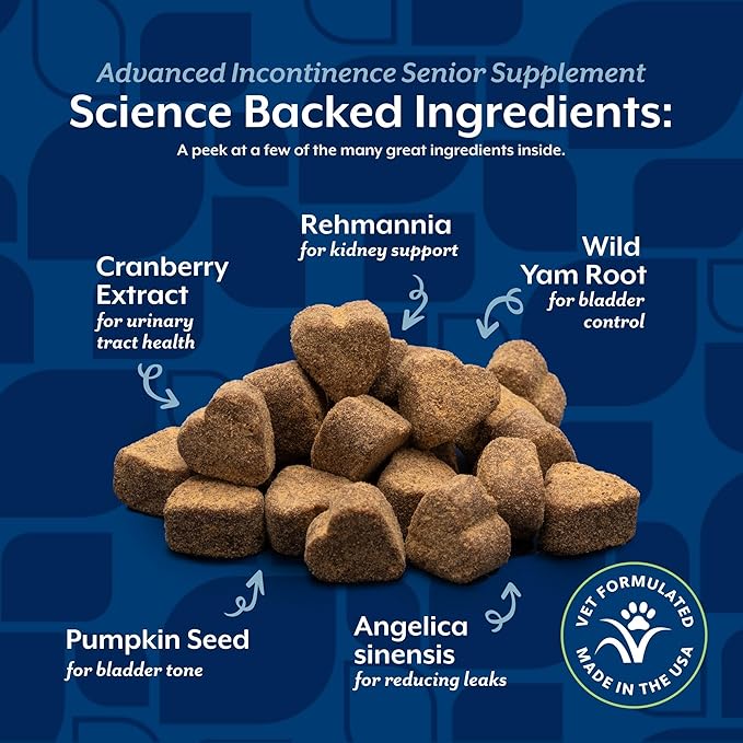NaturVet Senior Advanced Incontinence Dog Supplement – Helps Support Dog’s Bladder Control, Normal Urination – Includes Synergistic Blend of Botanicals – 60 Ct. Soft Chews