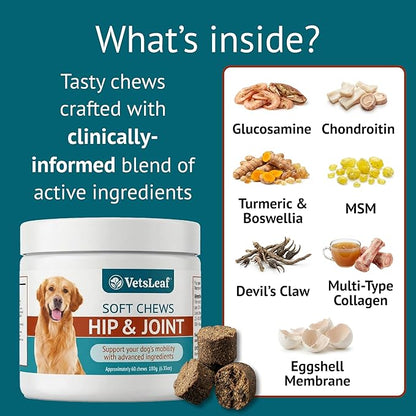 Hip & Joint Dog Chews – Glucosamine, Chondroitin, MSM, Turmeric & Collagen for Joint Health & Mobility – High-Potency Supplement for Dogs of All Breeds & Sizes – Active Lifestyle Support