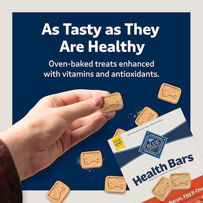 Blue Buffalo Health Bars Crunchy Dog Biscuits, Oven-Baked with Natural Ingredients, Bacon, Egg & Cheese, 3.5-lbs Box