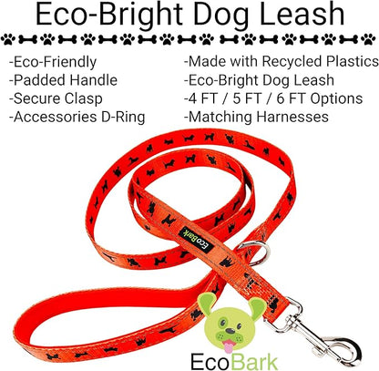 EcoBark Dog Leash - Soft & Reflective Dog Leashes with Padded Handle - Safe, Strong, & Durable for Small, Medium or Large Dogs (Orange Dog Leash)