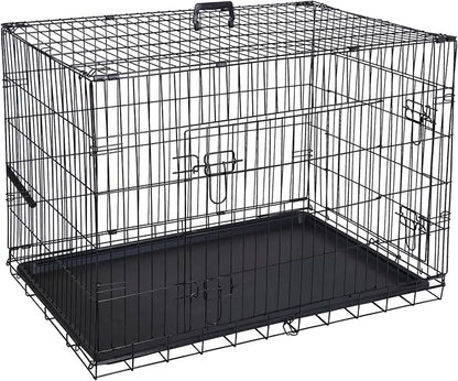 ZENY 30/36/42 Inch Dog Crate Double Door Folding Metal Dog or Pet Crate Kennel with Tray and Handle