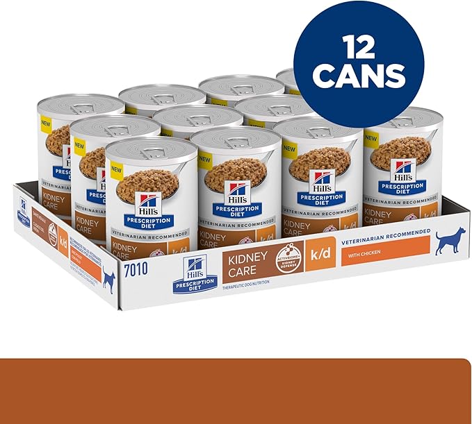 Hill's Prescription Diet k/d Kidney Care Wet Dog Food, Chicken, 13 oz. Cans, 12-Pack