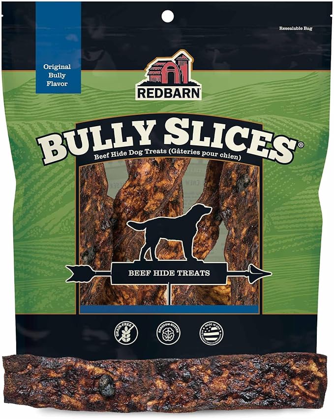 Redbarn Pet Products All-Natural Rawhide Bully Slices - Bully Stick Flavor - Premium Grain-Free Beef Hide Treats High Protein Low Fat for Chewers - 9 oz Bag
