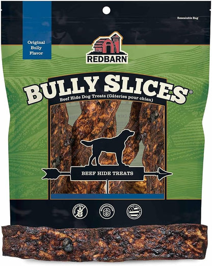 Redbarn Pet Products All-Natural Rawhide Bully Slices - Bully Stick Flavor - Premium Grain-Free Beef Hide Treats High Protein Low Fat for Chewers - 9 oz Bag