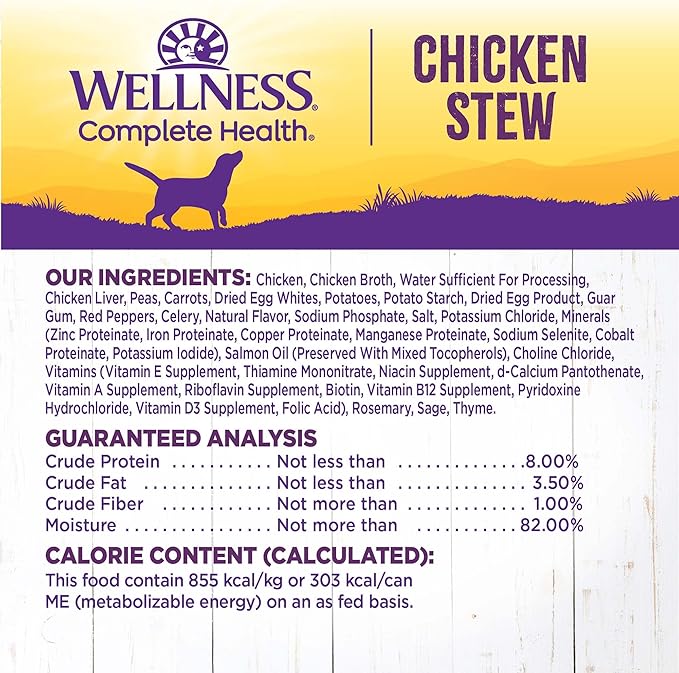 Wellness Complete Health Stew Adult Canned Wet Dog Food, Grain Free, Natural, Chicken Recipe, 12.5 oz, Pack of 12 Cans