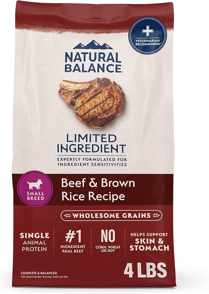 Natural Balance Limited Ingredient Small-Breed Adult Dry Dog Food with Healthy Grains, Beef & Brown Rice, 4 Pound (Pack of 1)