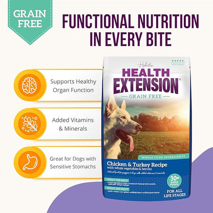 Health Extension Grain Free Chicken & Turkey Dry Dog Food - 30+ Superfoods and Probiotics for All Life Stages (23.5 lb)