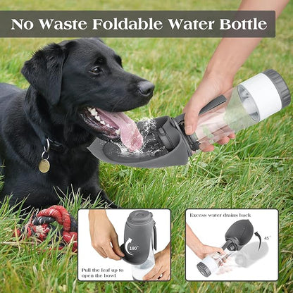 TIOVERY Upgraded Dog Water Bottle, Portable Dog Cat Puppy Pet Water Dispenser Feeder with Drinking Cup and Food Container Leak Proof for Outdoor Walking, Travel, Hiking 12OZ Grey