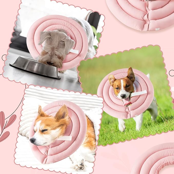Soft Dog Cone Collar - Adjustable Comfy Recovery Cone for Medium Dogs After Surgery to Stop Licking, Waterproof Elizabethan Protective Neck Donut Collar Alternative for Pet Cat Puppy (Pink, M)