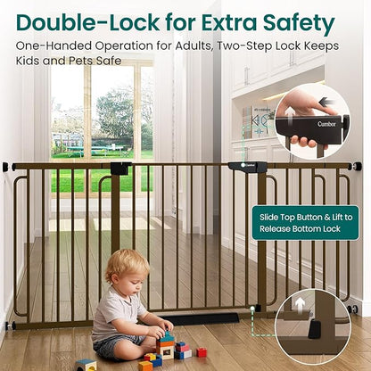 Cumbor Extra Wide Baby Gate, 36.6-69" Walk-Through Dog Gate for Stairs, Doorways & Hallways, 30.5“ Tall, Auto-Close & Dual-Swing Safety Child Gate Indoor, Easy Install Pressure-Mounted Pet Gate, Brown