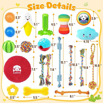 KIPRITII 25 Pack Various Dog Toys Set – Ideal for Teething, Entertainment & Interactive Play, Includes Puppy Toys, Rope Toys, Treat Balls and Squeaky Dog Toys