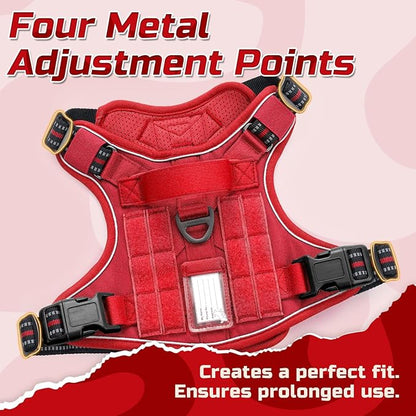 rabbitgoo Tactical Dog Harness Medium Sized Dog, No Pull Military Service Vest with Handle & Molle, Easy Control for Training Walking, Adjustable Reflective Straps, Red, M