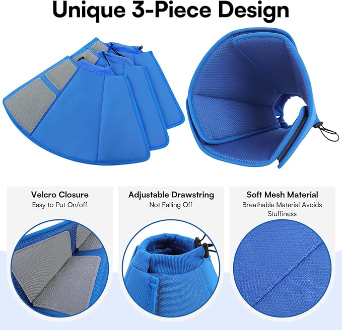 Queenmore Soft Dog Cone Collar,Comfortable Dog Cones for Medium Dogs/Cats to Stop Licking After Surgery,Comfy Cone for Dogs, Neuter Recovery Ecollars of Shame Alternatives,Blue,M