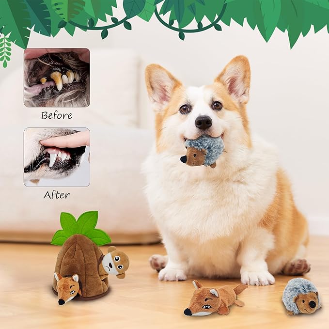 Squeaky Dog Toys, Stuffed Large Dog Toys to Keep Them Busy, Interactive Plush Chew Toys with Crinkle Paper, Tough Pet Animal Toys for Small Medium Large (4 Pack)