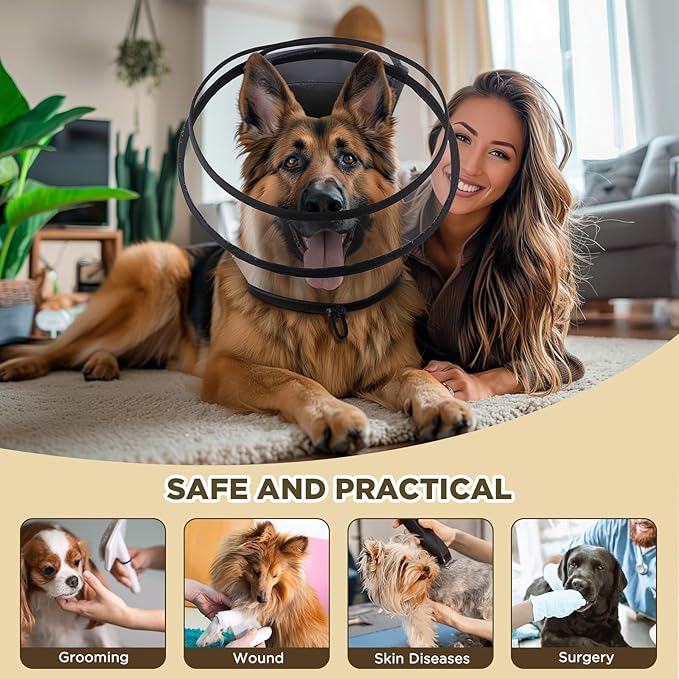 Dog Cone Collar for After Surgery,Transparent Dog Cones Alternative for Small Large Medium Size Dogs,Adjustable Depth Pet Recovery Collars,Elizabethan Collar for Dogs Stop Licking Wound(S)