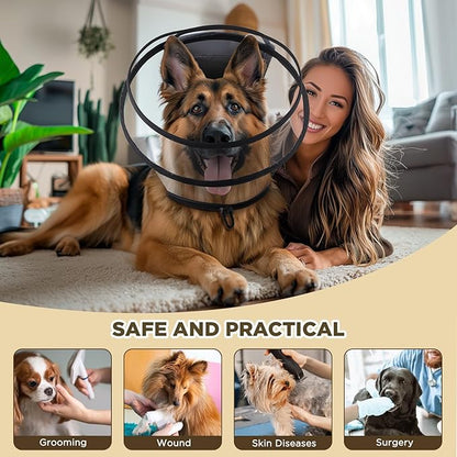 Dog Cone Collar for After Surgery,Transparent Dog Cones Alternative for Small Large Medium Size Dogs,Adjustable Depth Pet Recovery Collars,Elizabethan Collar for Dogs Stop Licking Wound(S)