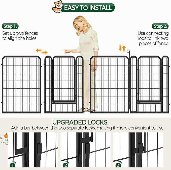 Yaheetech Dog Playpen, 40 Inch 8 Panels Heavy Duty Metal Pet Fence for Indoor Puppy Exercise Pen for RV Camping/Yard/Garden, Black