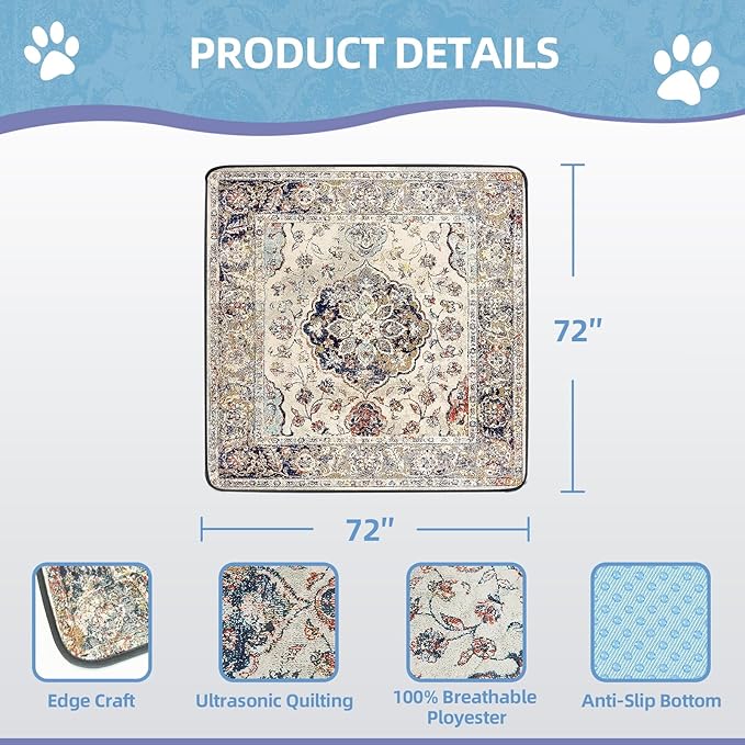SCLOSE Washable Pee Pad for Dogs Extra Large, 72" x 72" Reusable Puppy Pads Waterproof Dog Rugs, Super Absorbent, Leakproof, Dog Crate Pad, Playpen Mat, Whelping Pads, Vintage Medallion