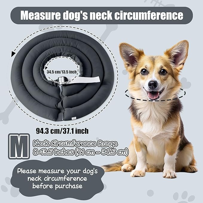 Soft Dog Cone Collar - Adjustable Recovery Cone for Medium Dogs After Surgery to Stop Licking, Waterproof Elizabethan Protective Neck Donut Collar Alternative for Pet Cat Puppy (Grey, M)