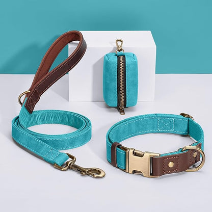 Didog Soft PU Leather Dog Collar for Large Dogs,Classic Adjustable Wide Dog Collars with Quick Release Metal Buckle,Easy Clean and Comfortable with Nylon Lining,Light Blue,XL Neck 20-27", Width 1¼"