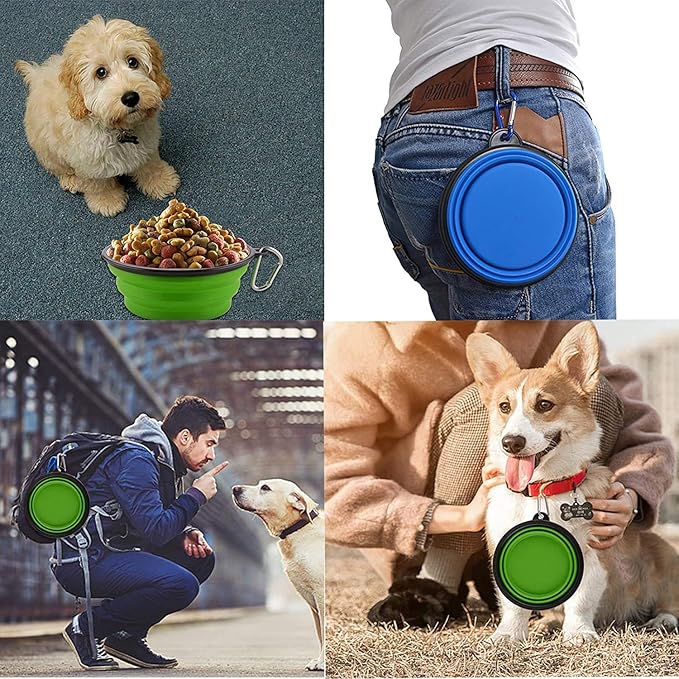 Guardians Large Collapsible Dog Bowls, 34oz Travel Water Food Bowls Portable Foldable Collapse Dishes with Carabiner Clip, 2 Pack (Green+Red)