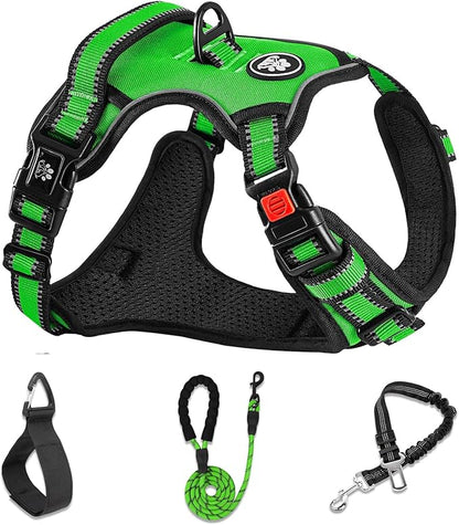 NESTROAD No Pull Dog Harness,Adjustable Oxford Dog Vest Harness with Leash,Reflective No-Choke Pet Harness with Easy Control Soft Handle for Large Dogs(Large,FluorescentGreen)