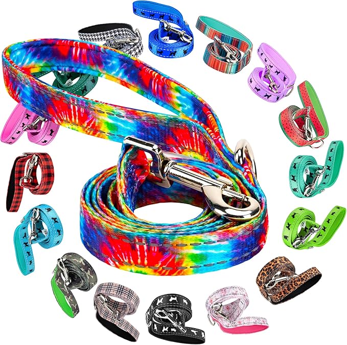 EcoBark Dog Leash - Soft & Reflective Comfort Leashes with Padded Handle - Safe, Strong, & Durable for Small, Medium or Large Dogs (Tie Dye)